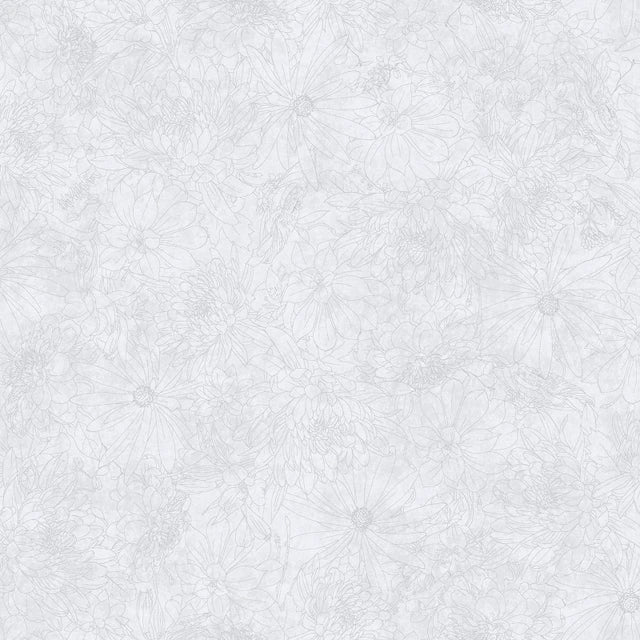 108" Fine Line Floral Pale Gray Cotton Fabric Per Yard