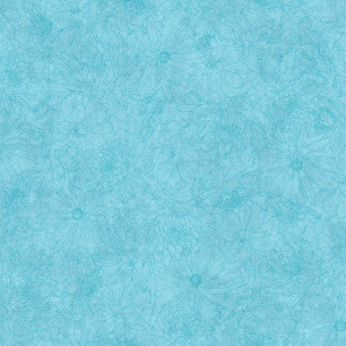 Turquoise Fine Line Floral Cotton Wideback Fabric per yard