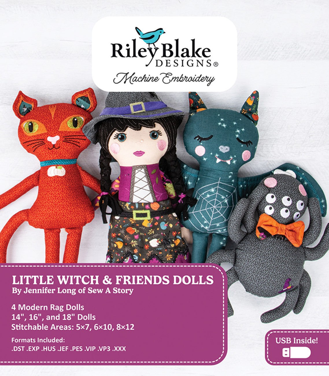 Little Witch & Friends Dolls-Embroidery USB 45" wide fabric per yard