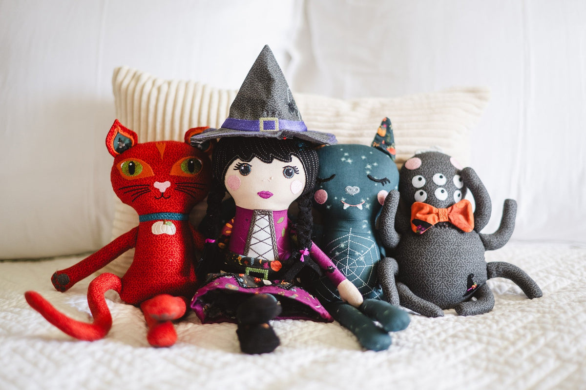 Little Witch & Friends Dolls-Embroidery USB 45" wide fabric per yard
