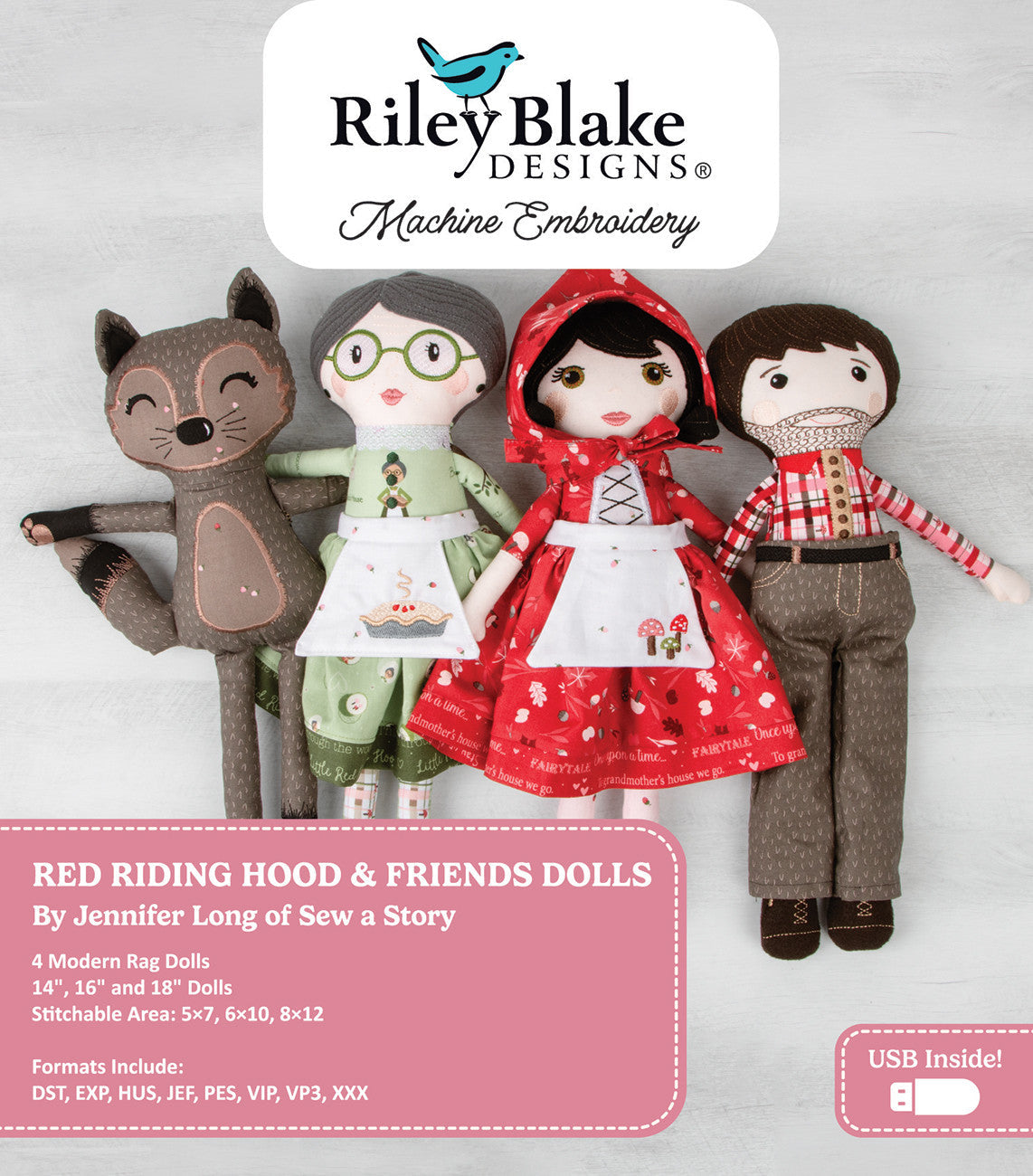 Red Riding Hood & Friends Dolls - Machine Embroidery USB 45" wide fabric per yard