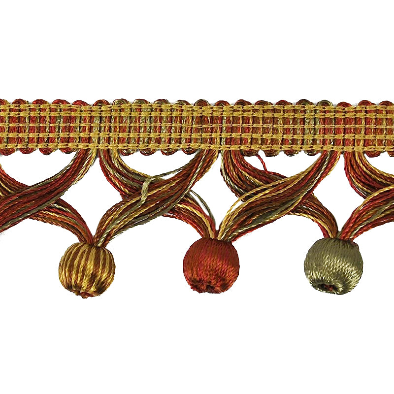 MIlante Collection - 1 3/4" Length BALL FRINGE (25 Yard Roll) - BF-1481-88/06 Rust and Green