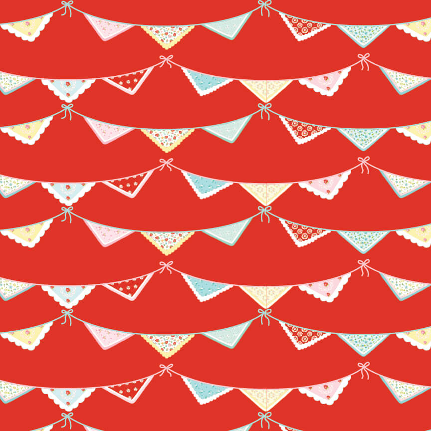 Poppie Cotton Market Day bunting print red quilting cotton