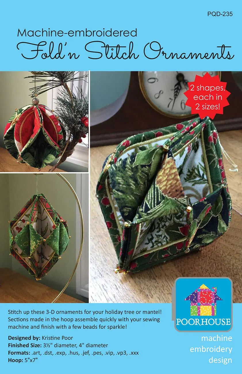 Machine Embroidery Fold'N Stitch Ornaments - Linda's Electric Quilters