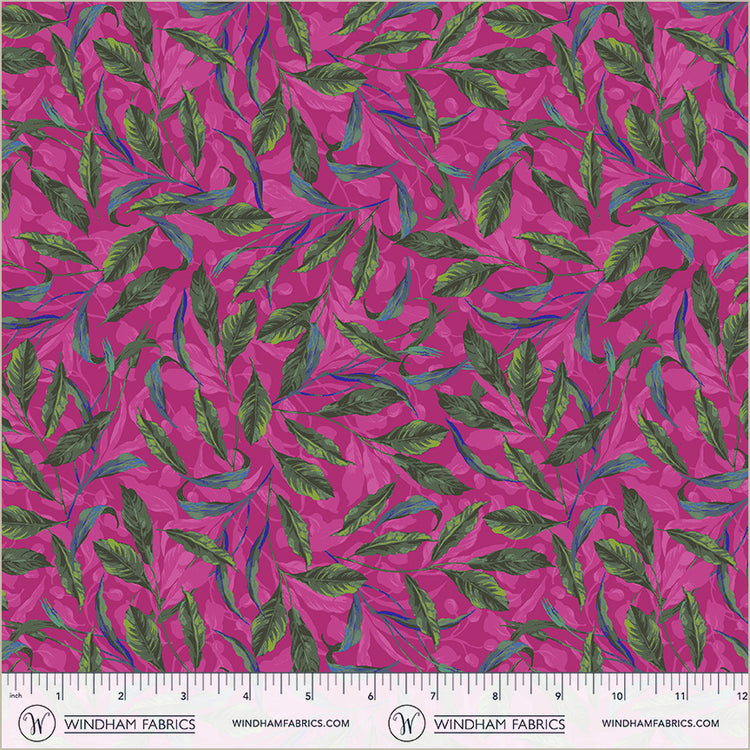 Magenta Greenery Midnight Blooms Cotton 44"/45" Fabric Per Yard