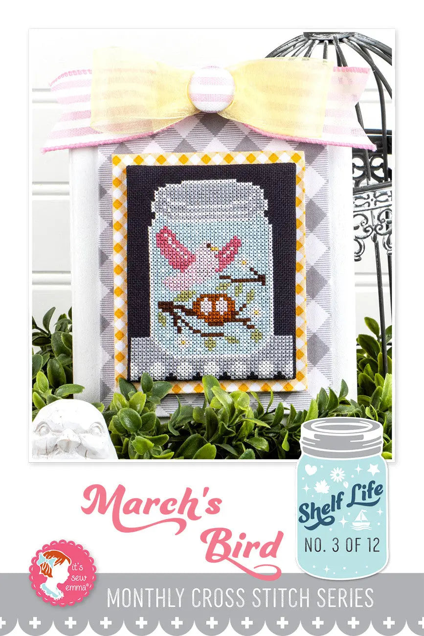 March's Bird Shelf Life Cross Stitch Pattern - Linda's Electric Quilters