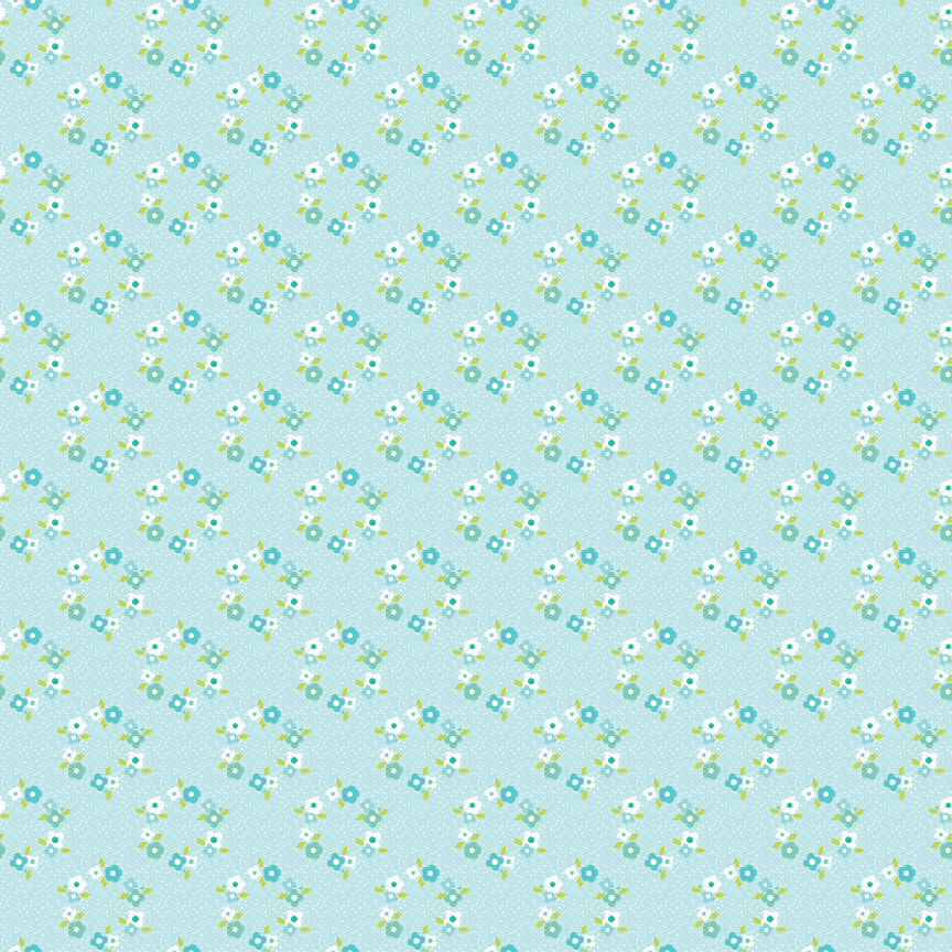 Market Day - Floral Wreath - Teal 44" / 45" Fabric Per Yard