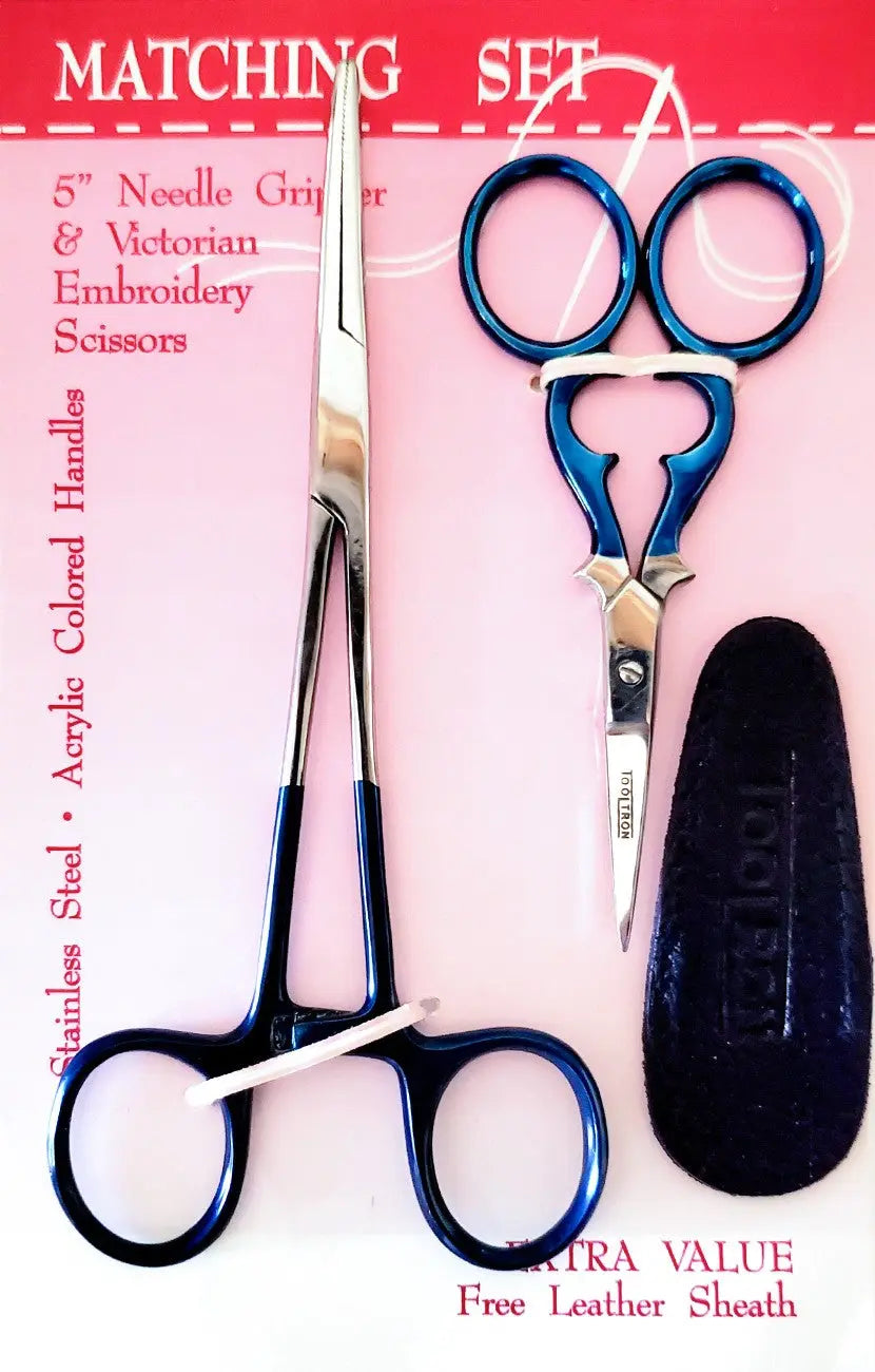 Matching Set 5in Needle Gripper & 3-1/2in Victorian Scissors - Linda's Electric Quilters