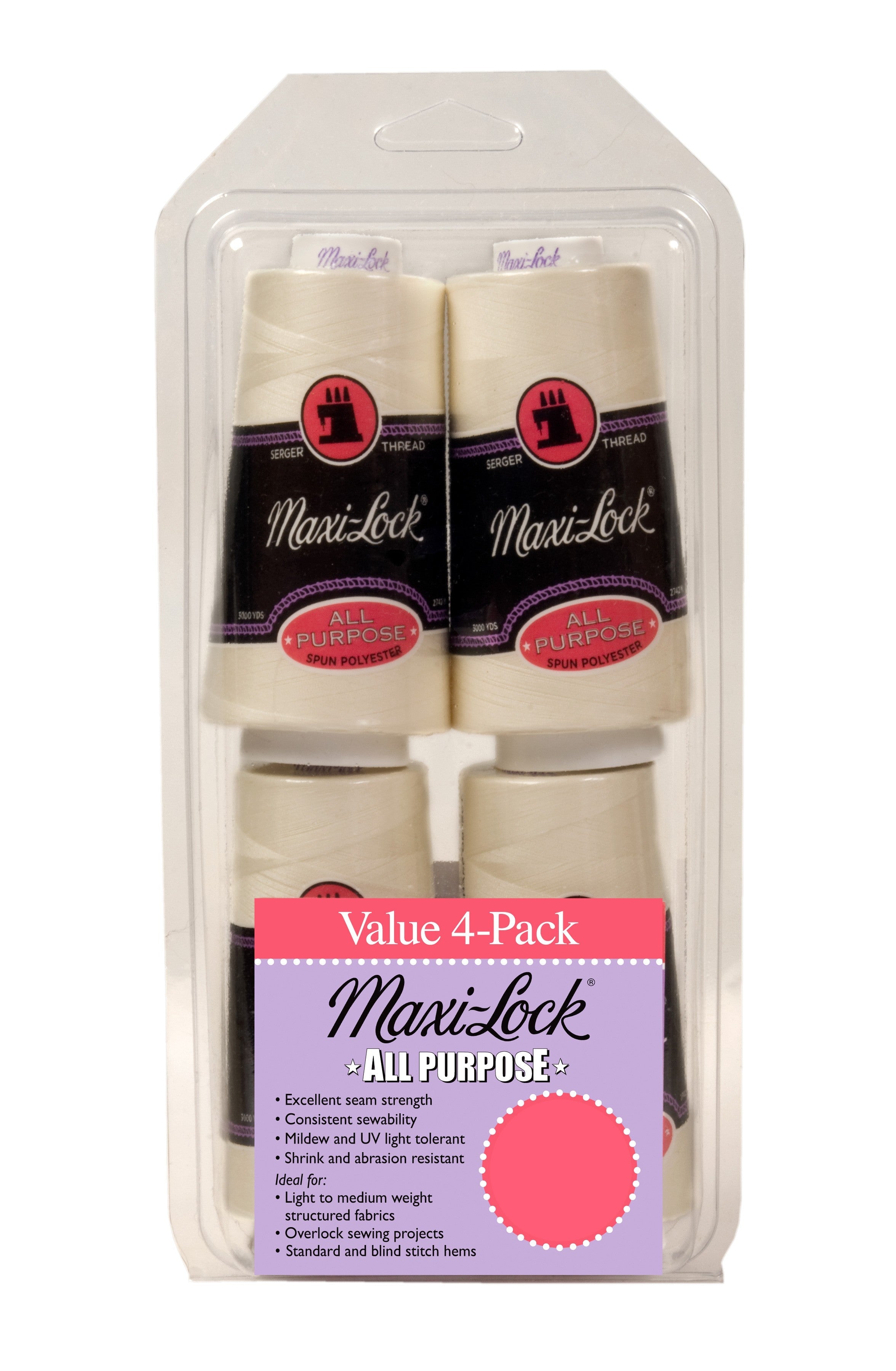 Maxi-Lock All Purpose Thread Set 4pk Eggshell