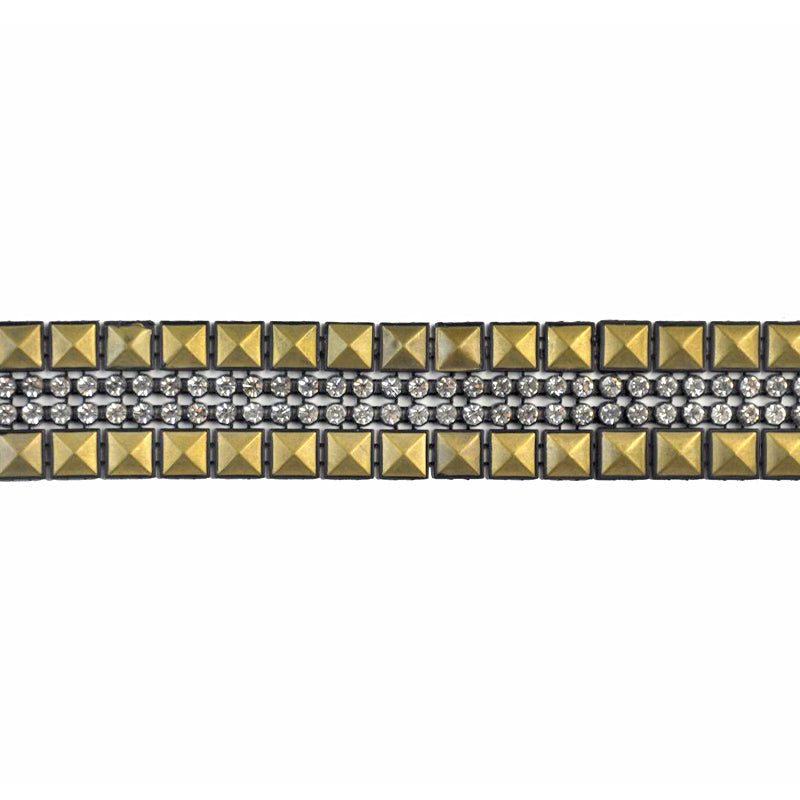 Metal Stud & Rhinestone Trim, 1 3/8-inch X 5 Yards – Pyramid Stud Crystal Decorative Trim for Sewing, Costumes & Accessories