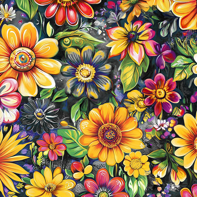 Midnight Bouquet Quilt Back - Groovy Garden 108" wide Fabric per yard