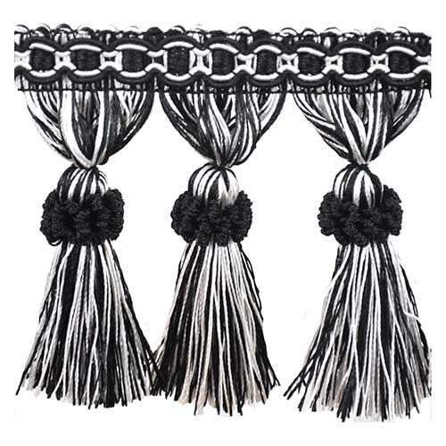 Milante Collection - 3 1/2" Tassel Fringe (25 Yard Roll) - BF-1478-02/27 Black and White