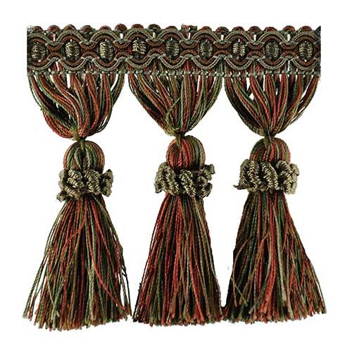 Milante Collection - 3 1/2" Tassel Fringe (25 Yard Roll) - BF-1478-18/25 Rust and Hunter Green