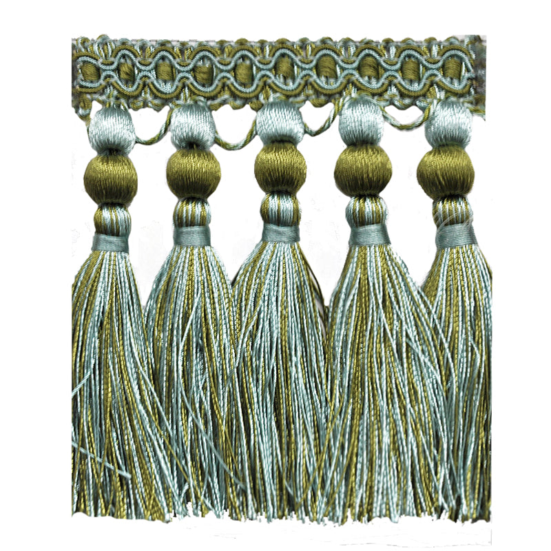 Milante Collection - 4 1/2" Tassel Fringe (25 Yard Roll) - BF-1477-03/14 Green and Sky Blue