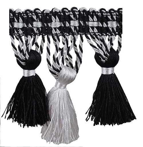 Milante Collection - 4" Tassel Fringe (25 Yard Roll) - BF-1479-02/27 Black and White