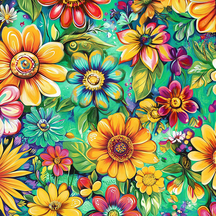 Mint Meadow Quilt Back - Groovy Garden 108" wide Fabric per yard