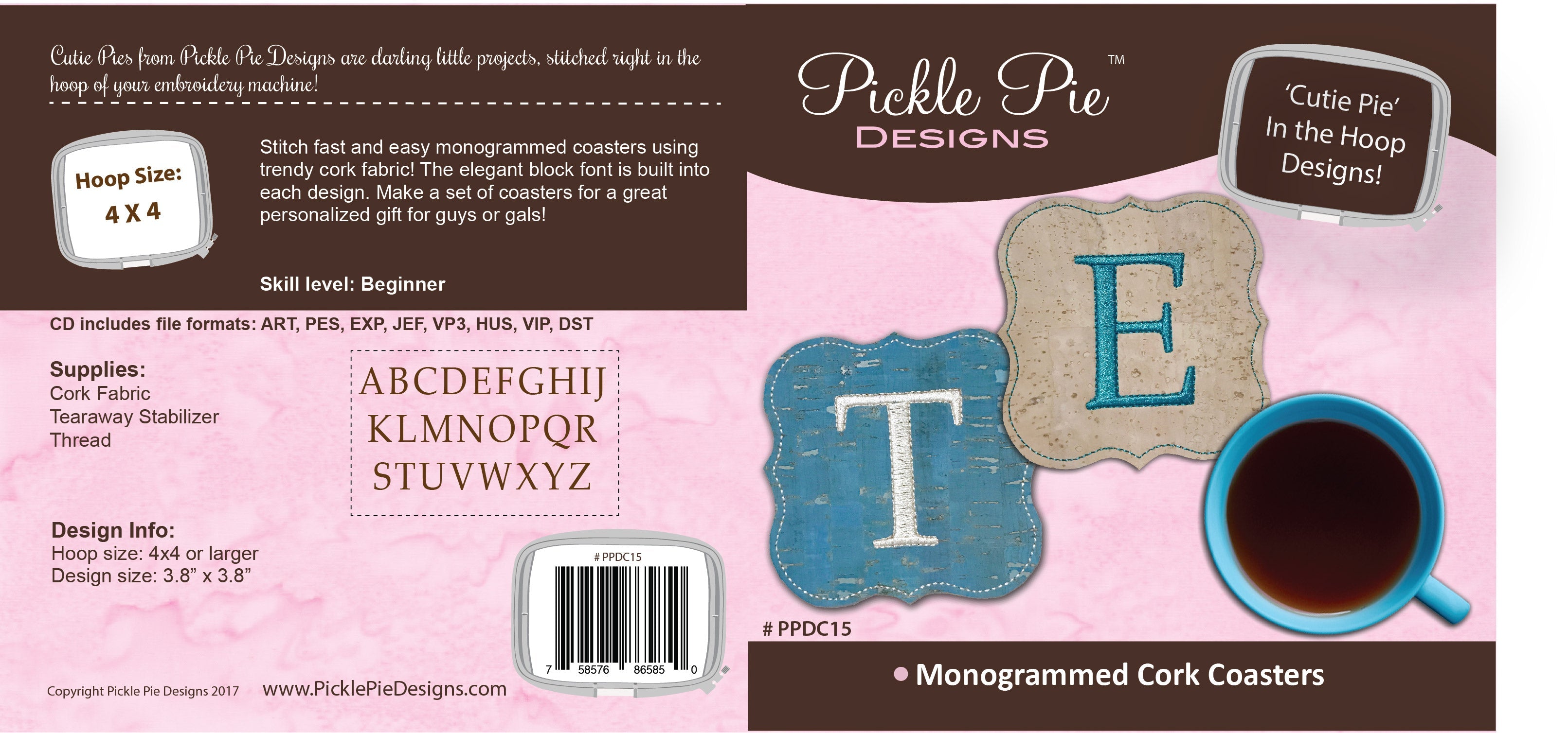 Monogrammed Cork Coasters In the Hoop Embroidery Design Collection