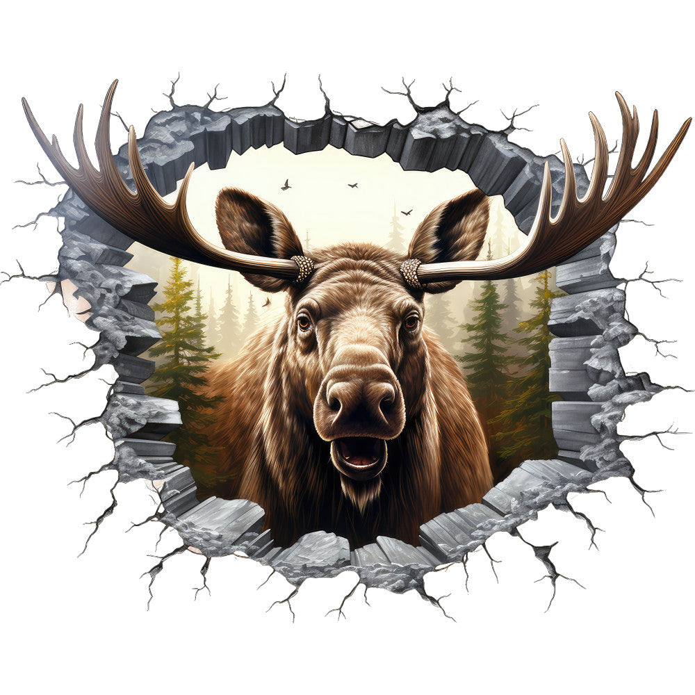 Moose Breaking Through Fabric Panel 1