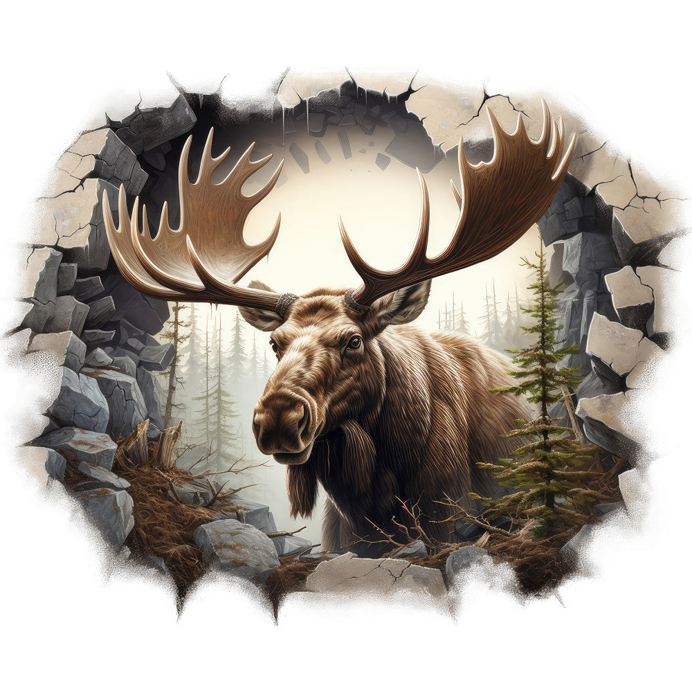 Moose Breaking Through Fabric Panel 10