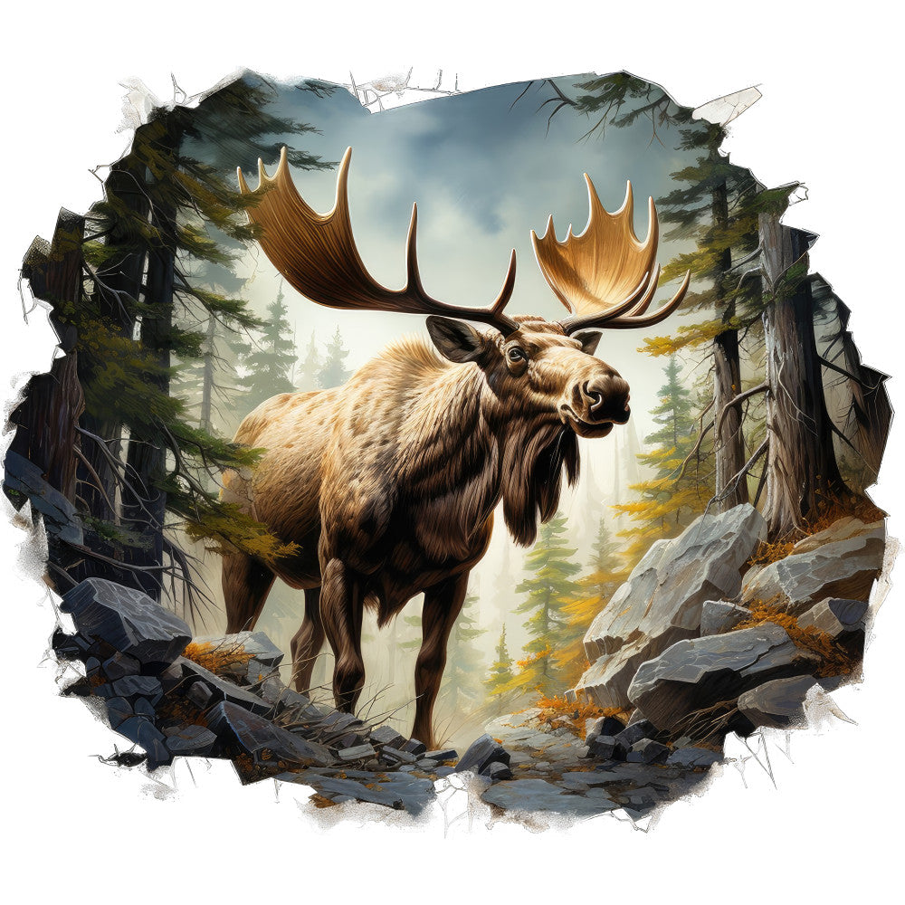 Moose Breaking Through Fabric Panel 12