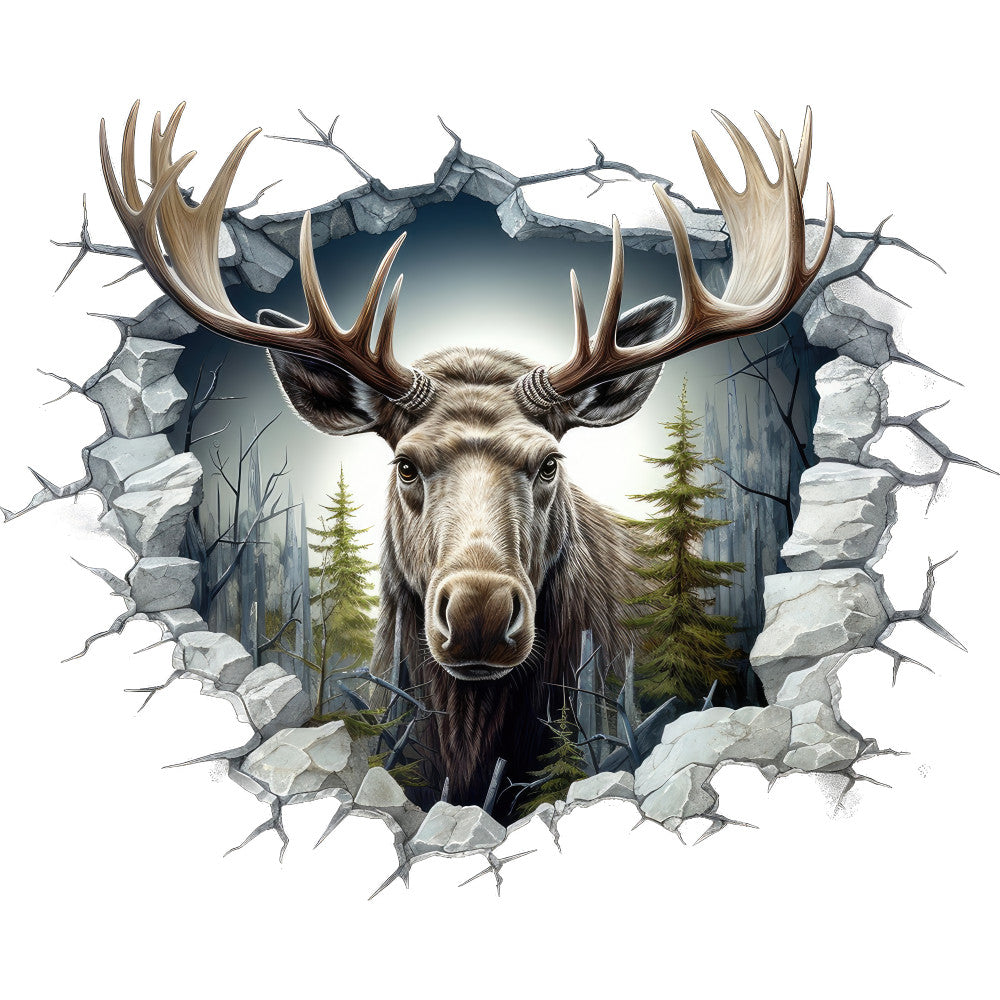 Moose Breaking Through Fabric Panel 15