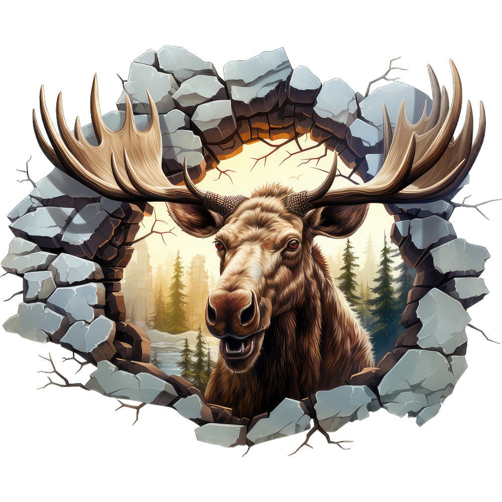 Moose Breaking Through Fabric Panel 17
