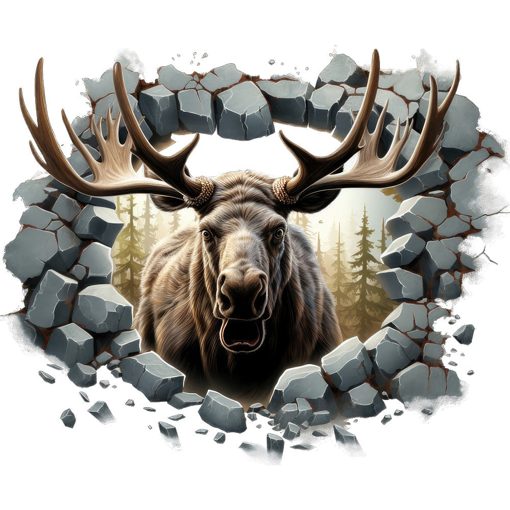 Moose Breaking Through Fabric Panel 18