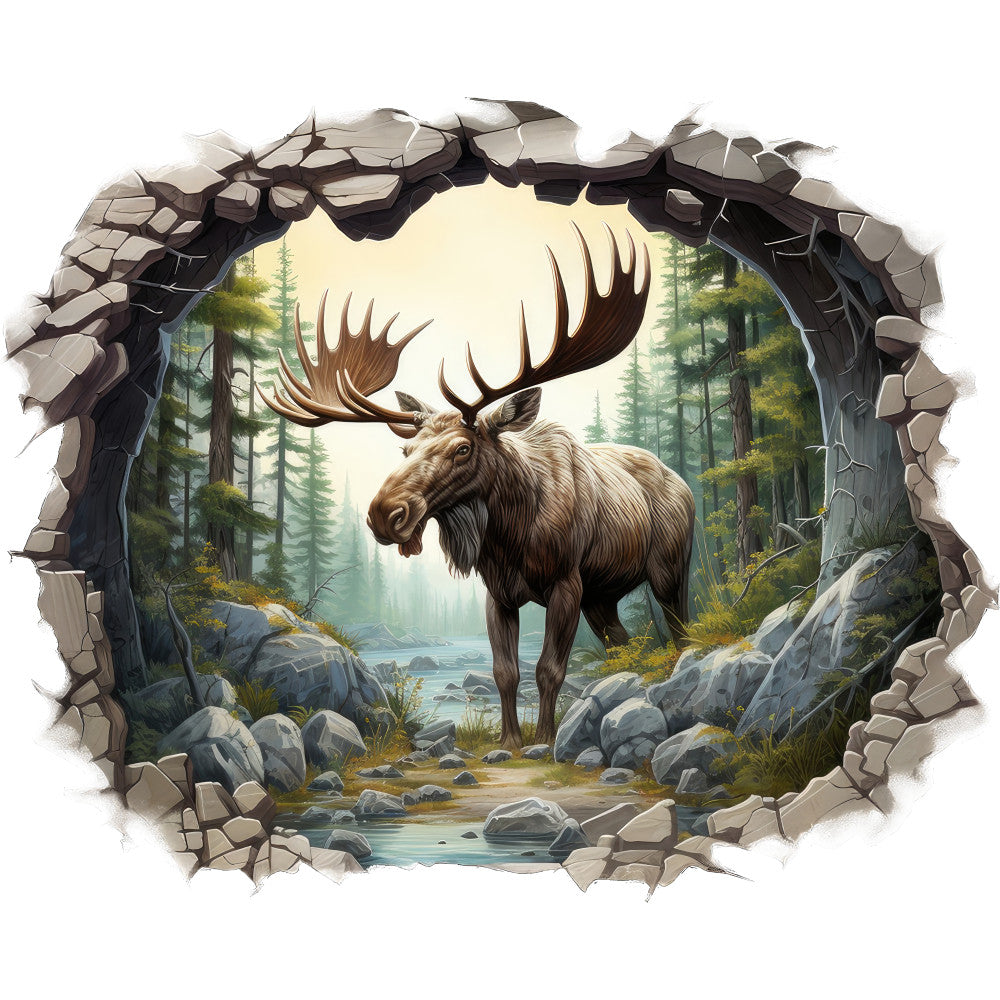 Moose Breaking Through Fabric Panel 20