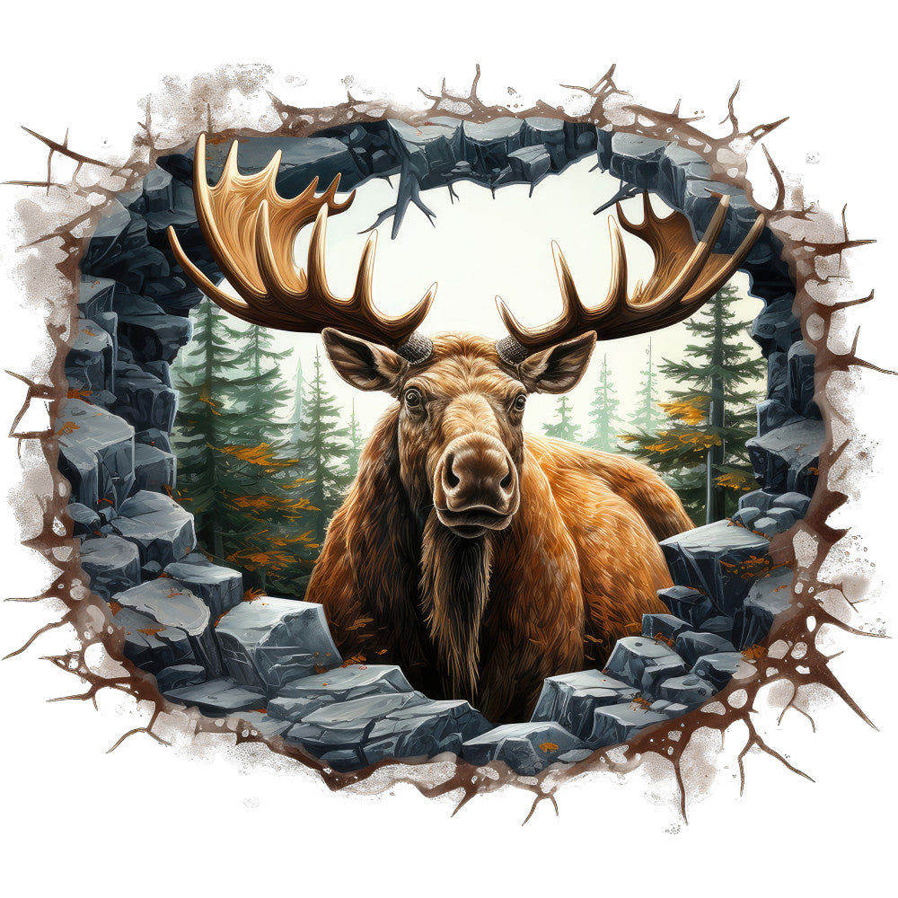 Moose Breaking Through Fabric Panel 21