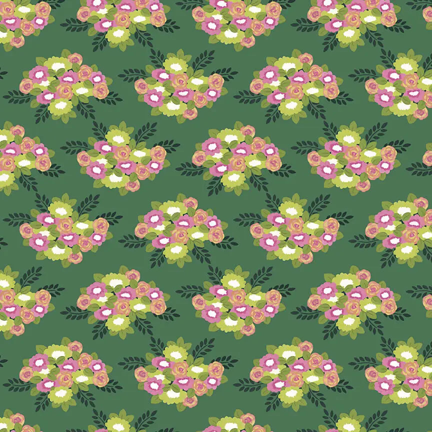 Morning Meadow - Bouquets - Green 44" / 45" Fabric Per Yard The Fabric Company