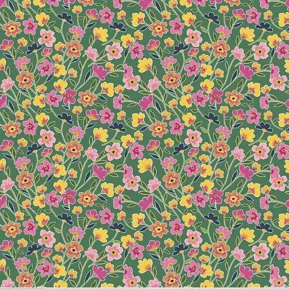 Morning Meadow - Flower Field - Green 44" / 45" Fabric Per Yard The Fabric Company