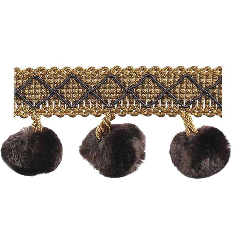 Mulberry Collection - 2" length SILK POM POM FRINGE (25 Yard Roll) - BF-4006-26/61 Purple and Mocha