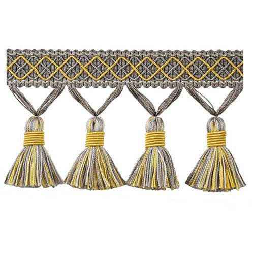 Mulberry Collection - 3 1/2" length TASSEL FRINGE (25 Yard Roll) - BF-4005-11/10 Grey and Gold