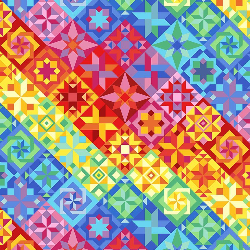 Multi Bright Quilt Pattern Cotton Wideback Fabric