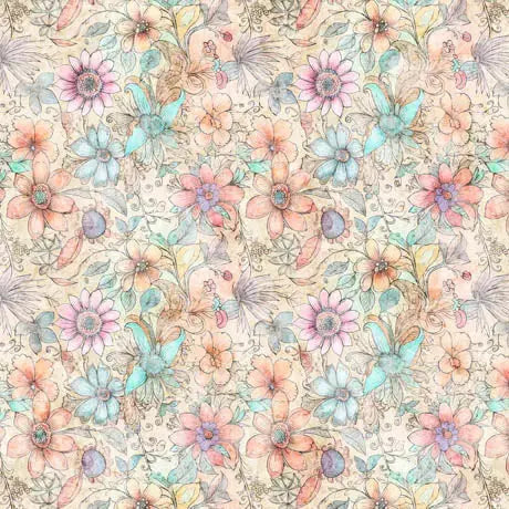 Multi Color Fairy Flowers 44"/45" Fabric Per Yard - Linda's Electric Quilters