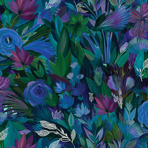 Multi Feathered Floral Cotton 44"/45" Fabric Per Yard