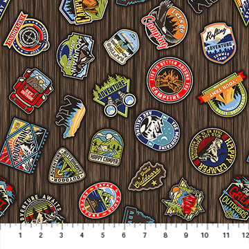 Multi Plethora of Patches Camping Therapy Cotton 44"/45" Fabric Per Yard