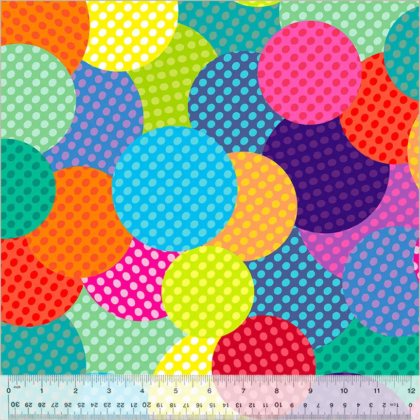 Multi Polka Pals Rainbow Fun Wideback Cotton Fabric Per Yard - Linda's Electric Quilters