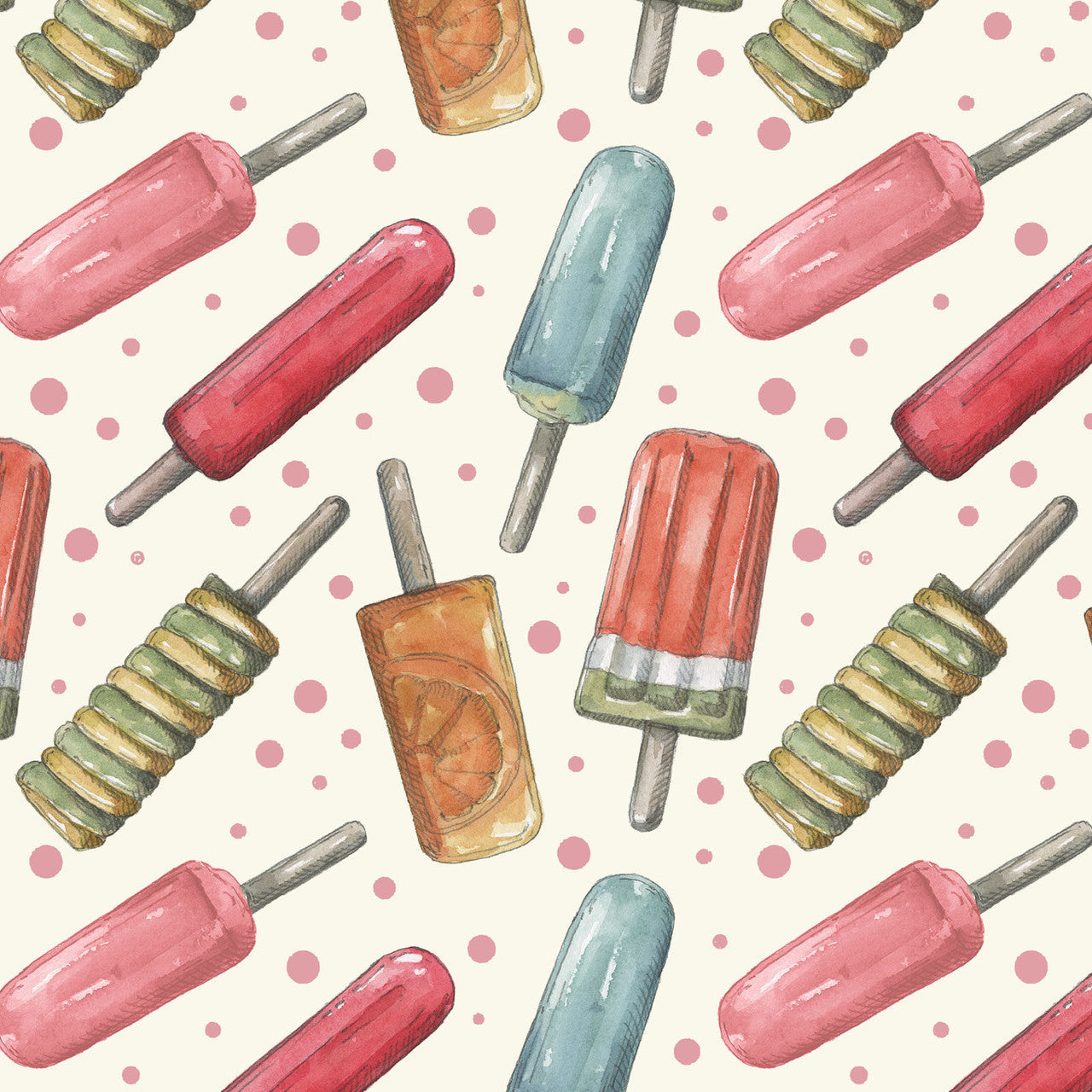 Multi Popsicles Vintage Summer 43"/44" Cotton Fabric Per Yard