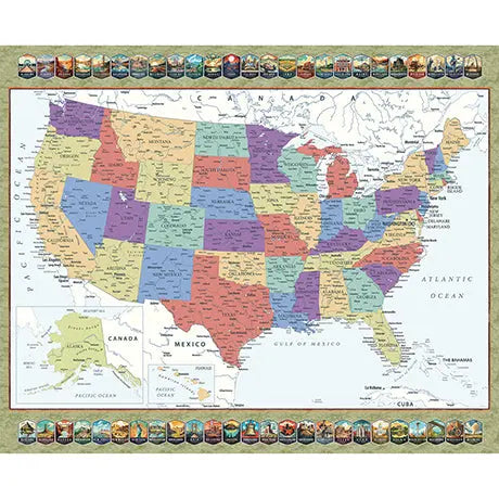 Multi QT US MAP Where Are You From Cotton 44"/45" Fabric Per Yard Quilting Treasures Fabric