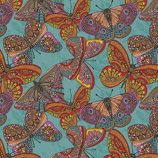 Multi Teal Small Wonders Butterfly Toss Cotton 44"/45" Fabric Per Yard Benartex Inc