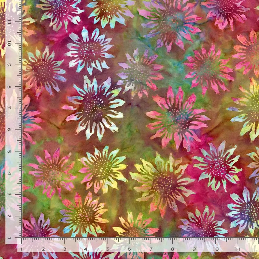 Multi Tie Dye Sunflowers Batik Cotton Wideback Fabric per yard - Linda's Electric Quilters