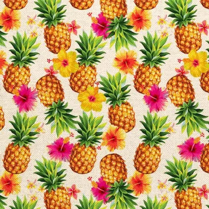 Multi Tropicana Pineapple Toss Canvas Wideback Fabric Per Yard - Linda's Electric Quilters