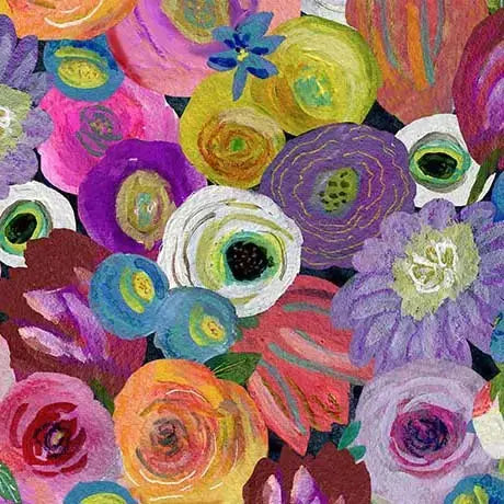 Multi Watercolor Floral Blooming Bouquet Cotton Wideback Fabric - ( 3/4 Yard Pack )