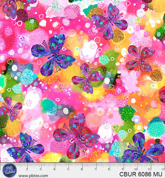 Multicolor Butterflies Color Burst Cotton 44"/45" Fabric Per Yard