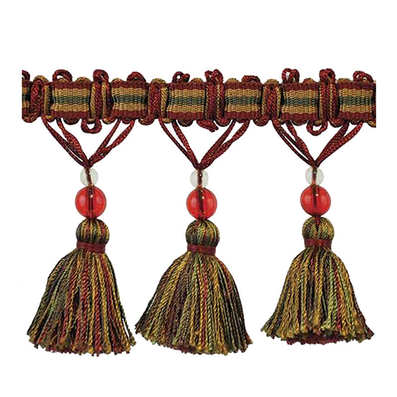 Mystique Collection - 3" width TASSEL FRINGE (25 Yard Roll) - BF-4029-17/38 Wine Red and Toffee