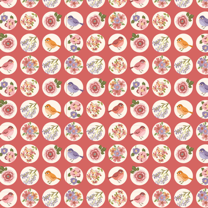 Nature Sings - Red 44" / 45" Fabric per yard