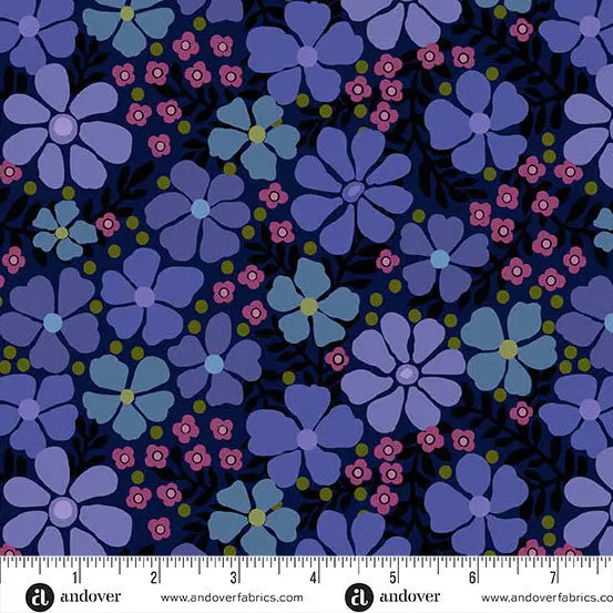 Nancy Rink Mystic Meadow Packed Floral Blue 108" Cotton Wideback Fabric (5/6 yard pack)