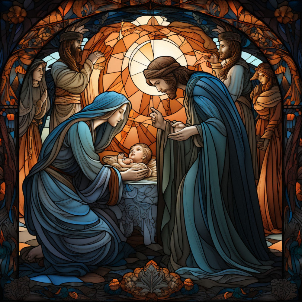 Nativity Stained Glass Fabric Panel 3