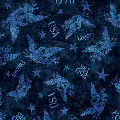 Blue Tonal American Eagle 1776 Cotton 44"/45" Fabric Per Yard